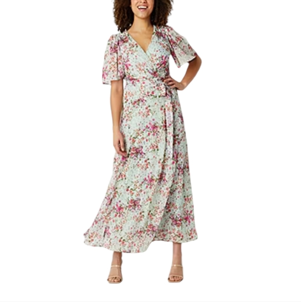 Danny & Nicole Floral Boho Sheer Whimsical Fairy Wrap Romantic Dress Size‎ 14
